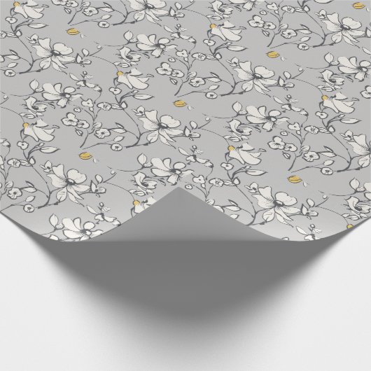 Gray Floral Lineart Waterverf Cadeaupapier (Hoek)