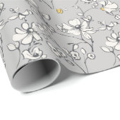 Gray Floral Lineart Waterverf Cadeaupapier (Rol Hoek)