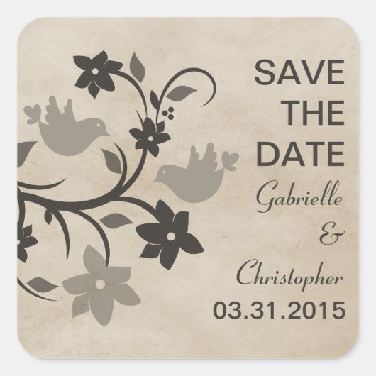 Gray Floral Lovevogels Bewaar datum Sticker (Voorkant)