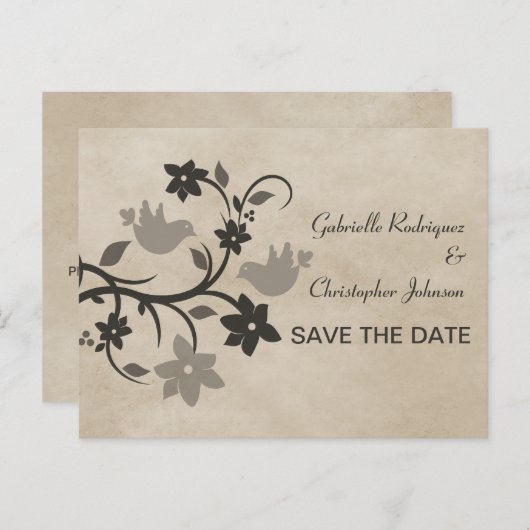 Gray Floral Lovevogels Bewaar het Briefkaart Datum (Voorkant / Achterkant)