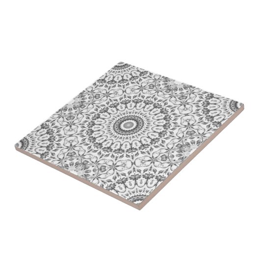 Gray Floral Mandala Pattern Tegeltje (Zijkant)