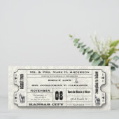 Gray Floral Modern Typography Ticket Wedding Kaart (Staand voorkant)