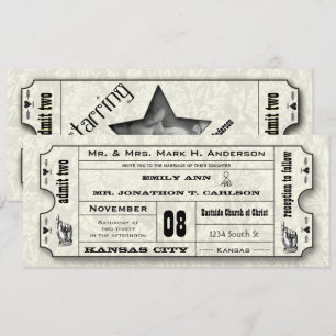 Gray Floral Modern Typography Ticket Wedding Kaart