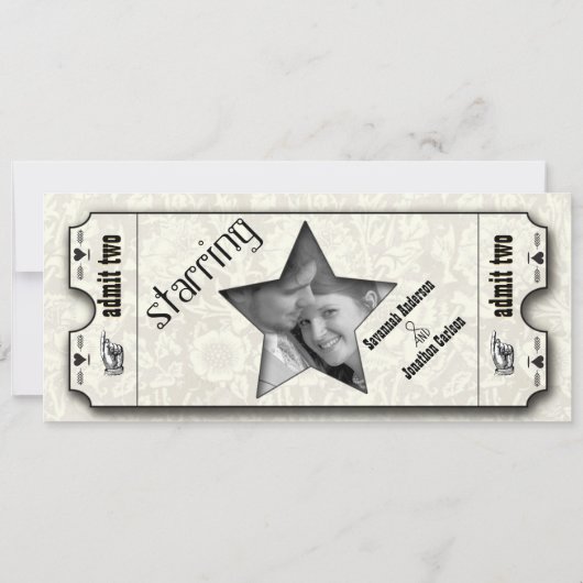 Gray Floral Modern Typography Ticket Wedding Kaart (Achterkant)