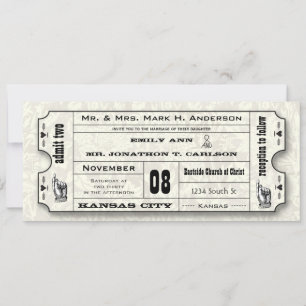 Gray Floral Modern Typography Ticket Wedding Kaart
