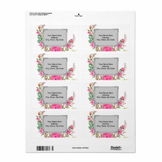 Gray Floral Monogram Labels (Full Sheet)