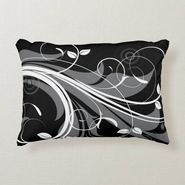 Gray Floral Pattern op Black Accent Kussen (Voorkant)
