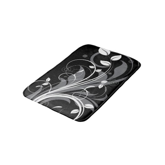 Gray Floral Pattern op Black Badmat (Gekanteld)