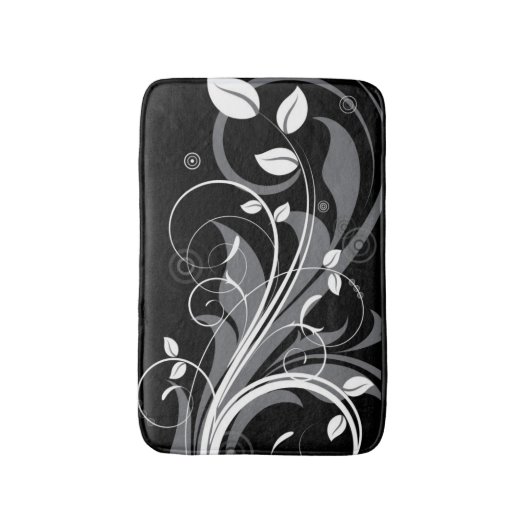 Gray Floral Pattern op Black Badmat (Voorkant Verticaal)