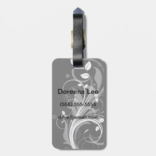 Gray Floral Pattern op Black Bagagelabel (Achterkant verticaal)