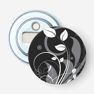 Gray Floral Pattern op Black Button Flesopener