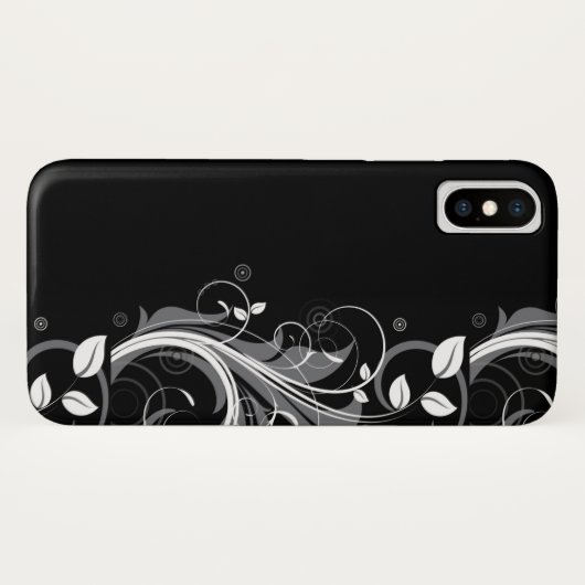 Gray Floral Pattern op Black Case-Mate iPhone Case (Achterkant (horizontaal))