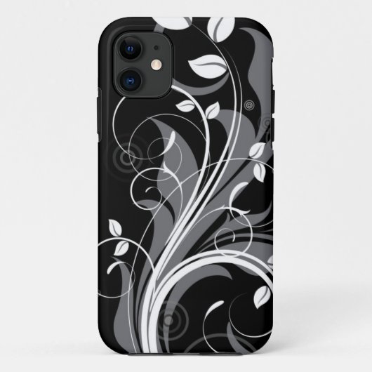 Gray Floral Pattern op Black Case-Mate iPhone Case (Achterkant)