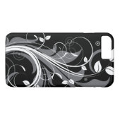 Gray Floral Pattern op Black Case-Mate iPhone Case (Achterkant (Horizontaal))