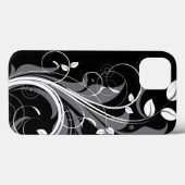 Gray Floral Pattern op Black Case-Mate iPhone Case (Achterkant (horizontaal))
