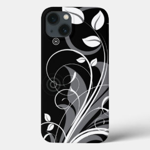 Gray Floral Pattern op Black Case-Mate iPhone Case