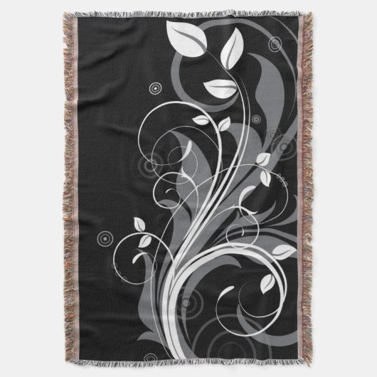 Gray Floral Pattern op Black Deken (Voorkant Verticaal)