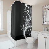 Gray Floral Pattern op Black Douchegordijn (In situ)