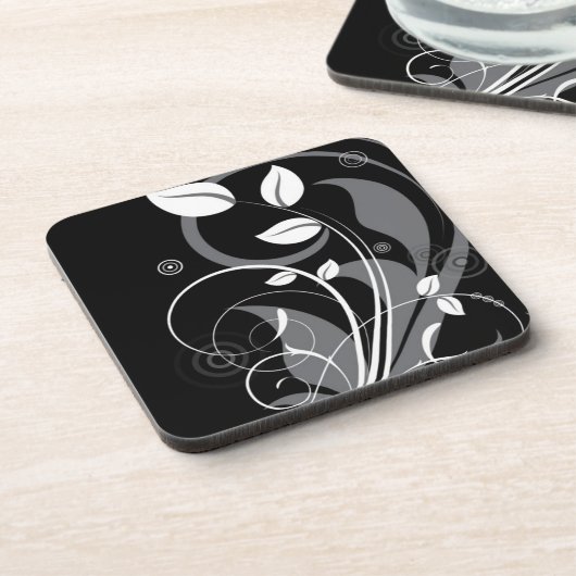 Gray Floral Pattern op Black Drankjes Onderzetter (Linkerzijde)