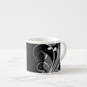 Gray Floral Pattern op Black Espresso Kop