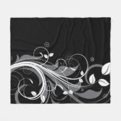 Gray Floral Pattern op Black Fleece Deken (Voorkant (Horizontaal))