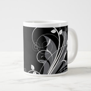 Gray Floral Pattern op Black Grote Koffiekop