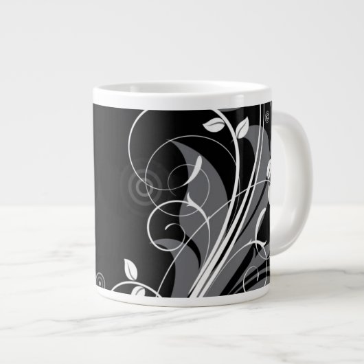 Gray Floral Pattern op Black Grote Koffiekop (Voorkant rechts)