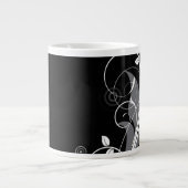 Gray Floral Pattern op Black Grote Koffiekop (Voorkant)