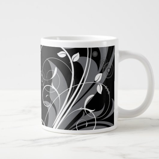 Gray Floral Pattern op Black Grote Koffiekop (Rechts)
