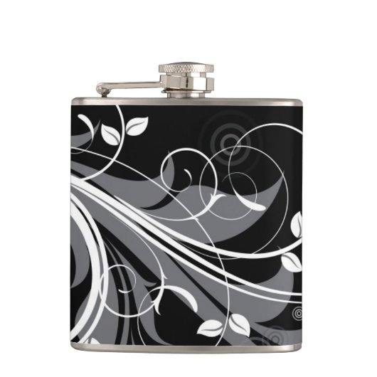 Gray Floral Pattern op Black Heupfles (Voorkant)