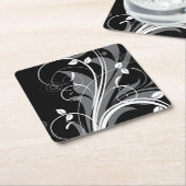 Gray Floral Pattern op Black Kartonnen Onderzetters (Schuin)