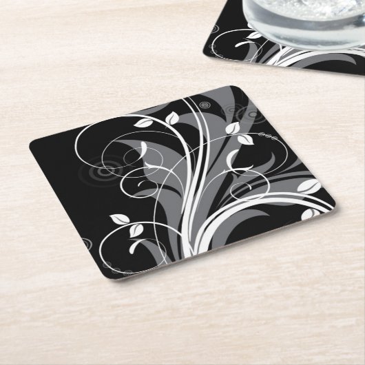 Gray Floral Pattern op Black Kartonnen Onderzetters (Schuin)