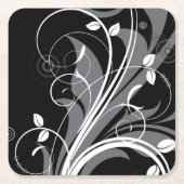 Gray Floral Pattern op Black Kartonnen Onderzetters (Voorkant)
