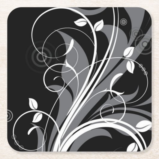 Gray Floral Pattern op Black Kartonnen Onderzetters (Voorkant)