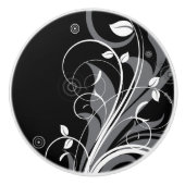 Gray Floral Pattern op Black Keramische Knop (Voorkant)