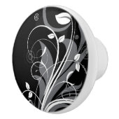 Gray Floral Pattern op Black Keramische Knop (Rechts)