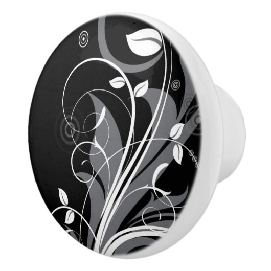 Gray Floral Pattern op Black Keramische Knop (Rechts)