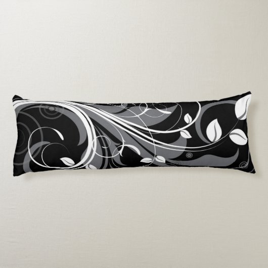 Gray Floral Pattern op Black Lichaamskussen (Achterkant)