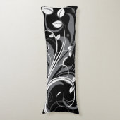 Gray Floral Pattern op Black Lichaamskussen (Voorkant Verticaal)