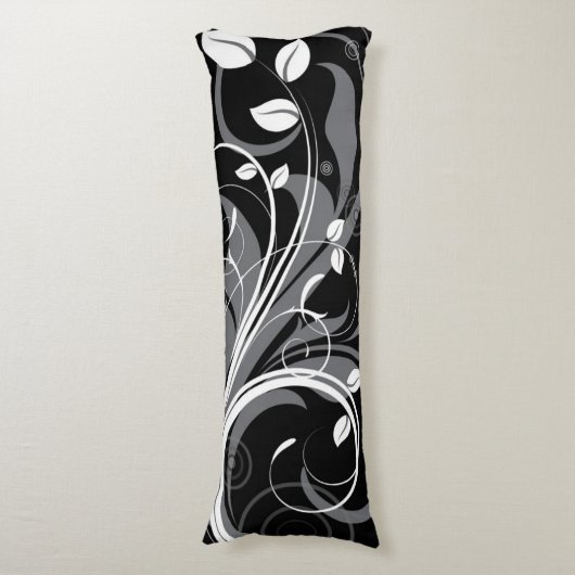 Gray Floral Pattern op Black Lichaamskussen (Voorkant Verticaal)