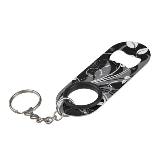 Gray Floral Pattern op Black Mini Flessenopener (Voorkant Gekanteld)