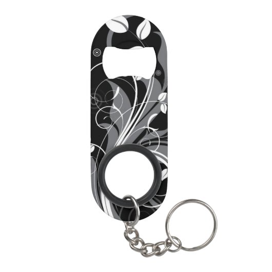 Gray Floral Pattern op Black Mini Flessenopener (Achterkant)