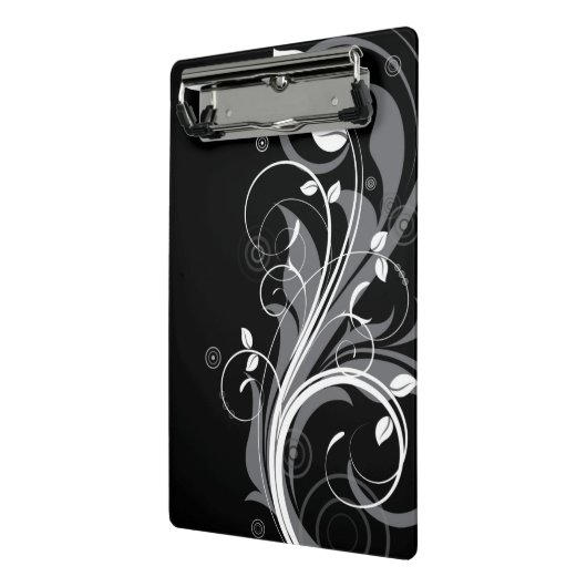 Gray Floral Pattern op Black Mini Klembord (Angled2)