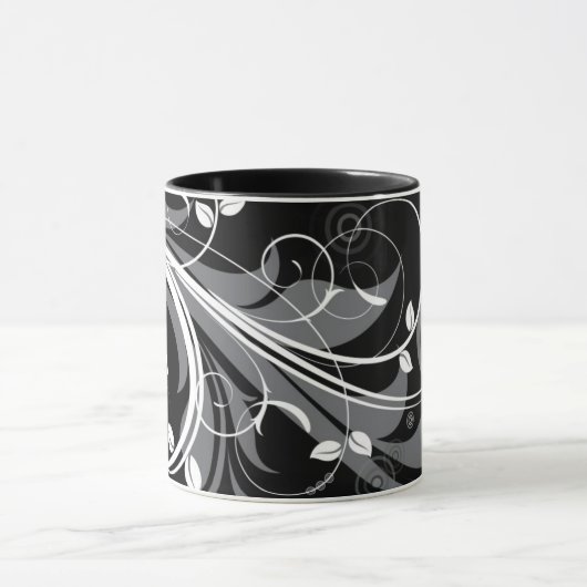 Gray Floral Pattern op Black Mok (Midden)