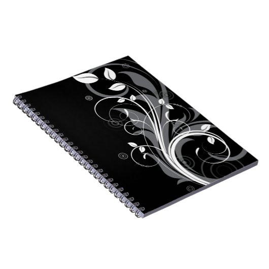Gray Floral Pattern op Black Notitieboek (Rechterzijde)