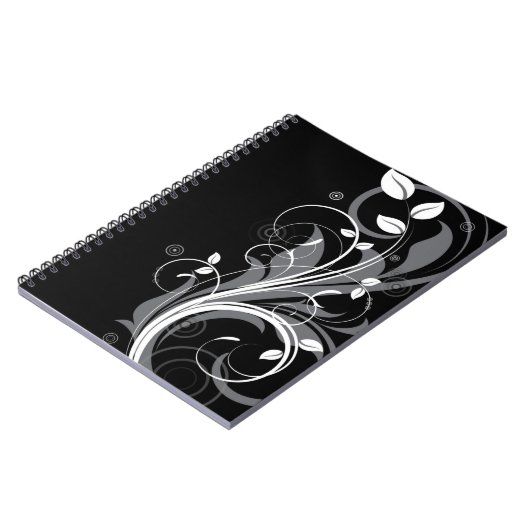 Gray Floral Pattern op Black Notitieboek (Linkerzijde)