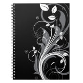 Gray Floral Pattern op Black Notitieboek (Voorkant)