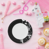 Gray Floral Pattern op Black Papieren Bordje (Feest)