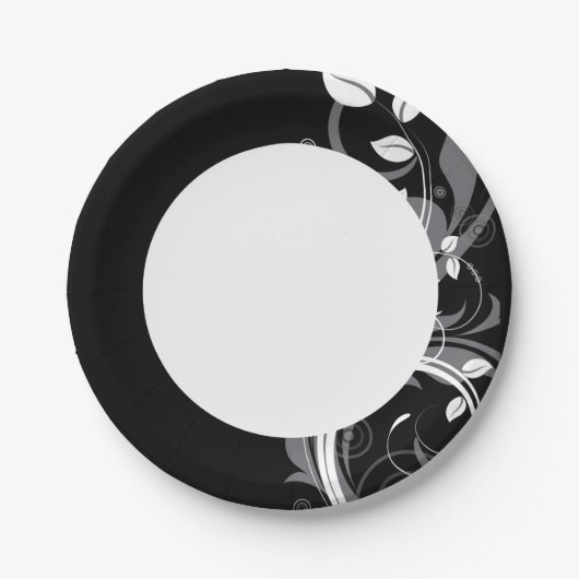 Gray Floral Pattern op Black Papieren Bordje (Voorkant)