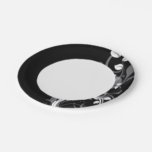 Gray Floral Pattern op Black Papieren Bordje